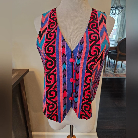 My Michelle Vintage 90's •Size Large• Southwestern Print Vest Buttons Made In US - Picture 10 of 10